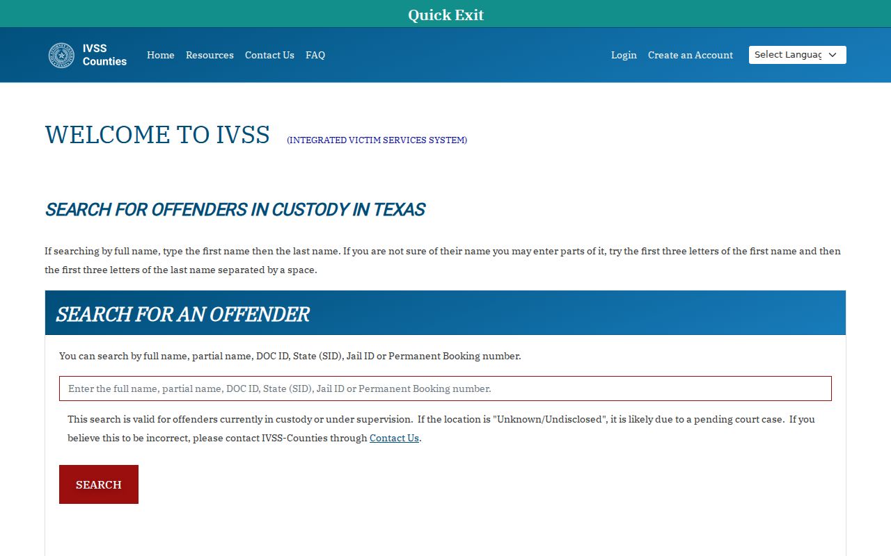 Childress County arrest custody search and notification through IVSS