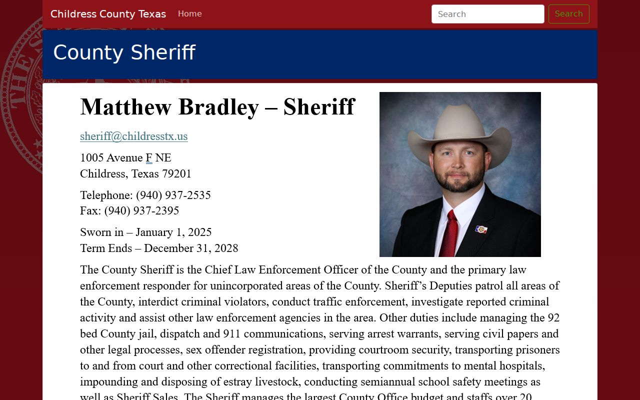 Childress County criminal records and sheriff request information