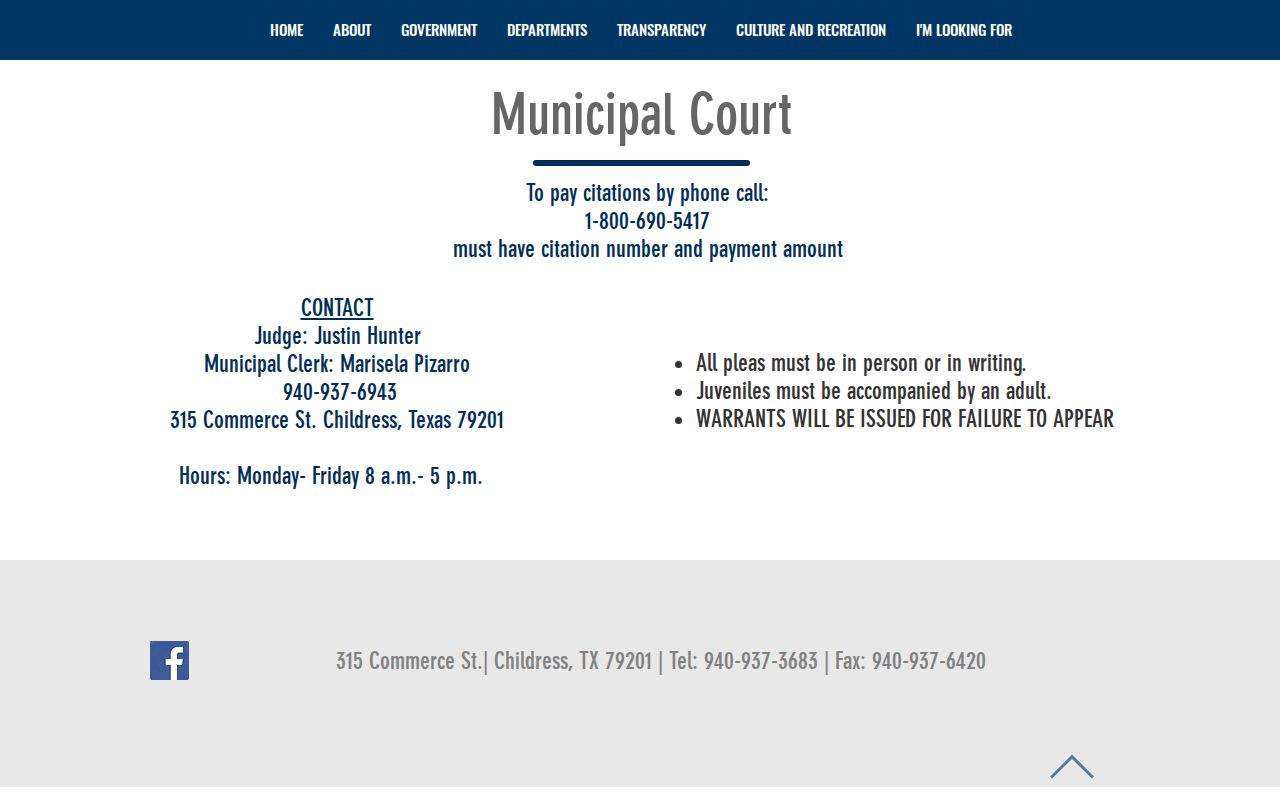 Childress criminal history contacts for the Municipal Court