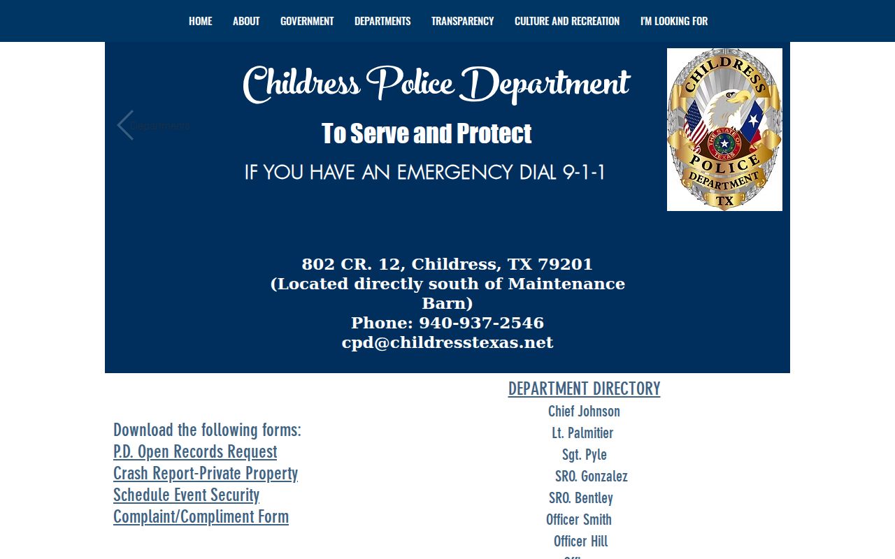Childress criminal history records location at the city police building