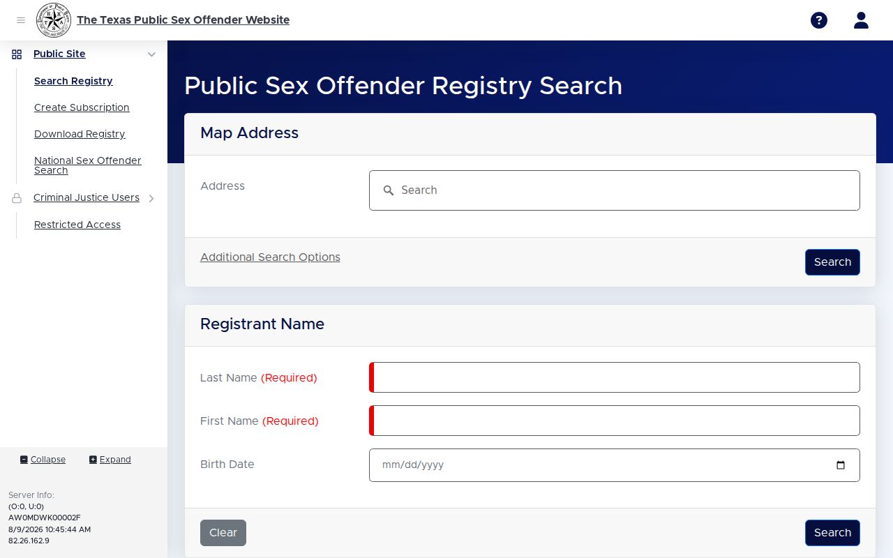 Childress County sex offender registry address name and institution search