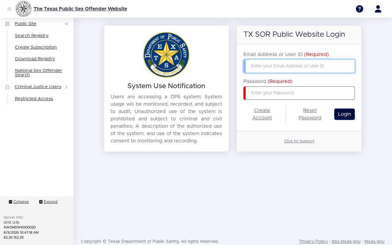 Childress County sex offender registry alert account login